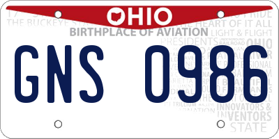 OH license plate GNS0986