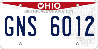 OH license plate GNS6012