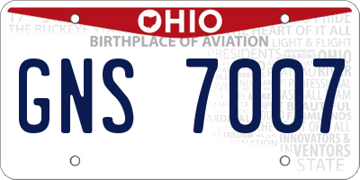 OH license plate GNS7007