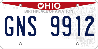 OH license plate GNS9912