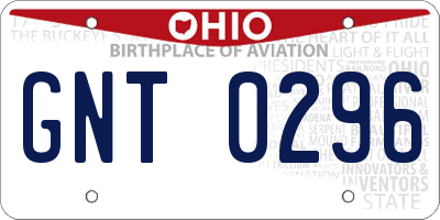 OH license plate GNT0296