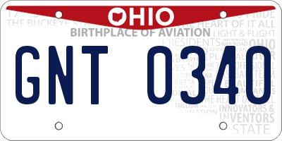 OH license plate GNT0340