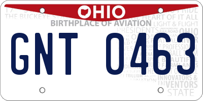 OH license plate GNT0463