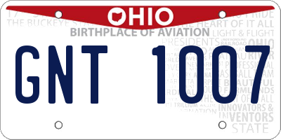 OH license plate GNT1007