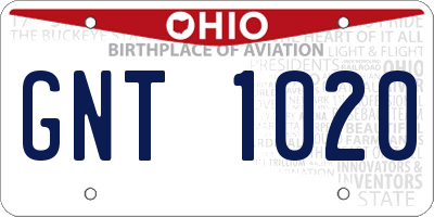 OH license plate GNT1020