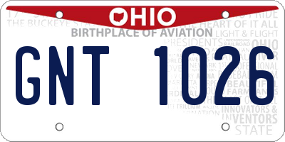 OH license plate GNT1026