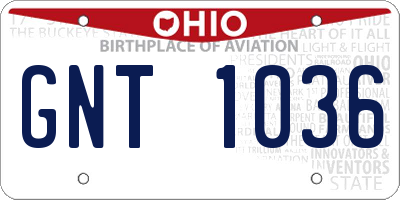 OH license plate GNT1036