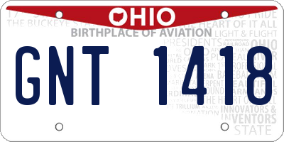 OH license plate GNT1418