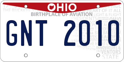OH license plate GNT2010