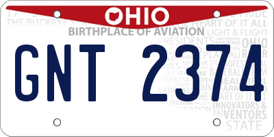 OH license plate GNT2374