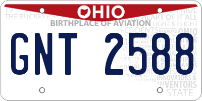 OH license plate GNT2588