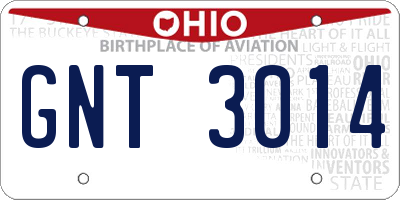 OH license plate GNT3014