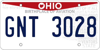 OH license plate GNT3028