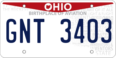 OH license plate GNT3403