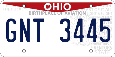OH license plate GNT3445