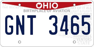 OH license plate GNT3465