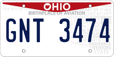 OH license plate GNT3474