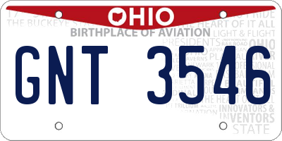 OH license plate GNT3546
