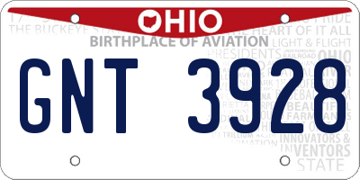 OH license plate GNT3928