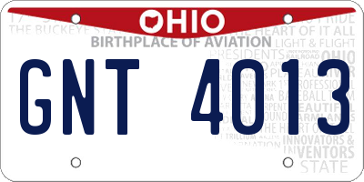 OH license plate GNT4013