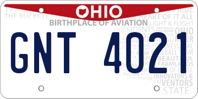 OH license plate GNT4021