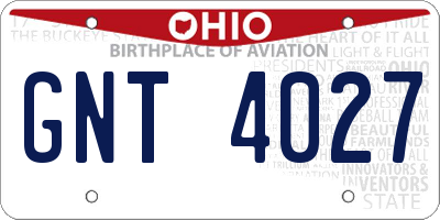OH license plate GNT4027