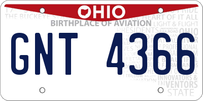 OH license plate GNT4366