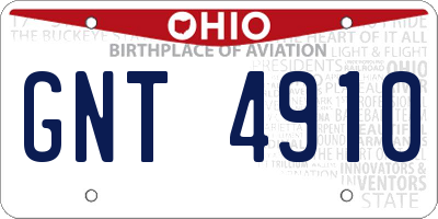 OH license plate GNT4910