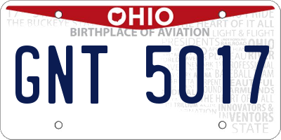 OH license plate GNT5017