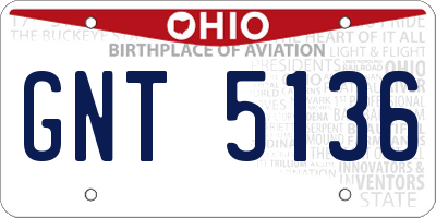 OH license plate GNT5136