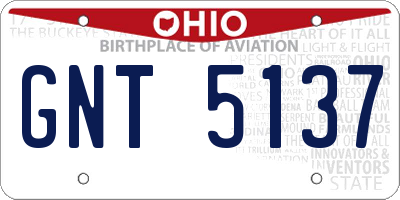 OH license plate GNT5137