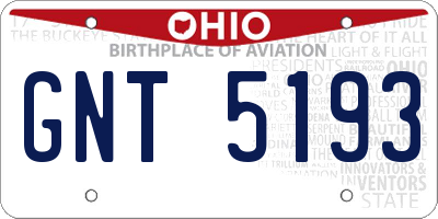 OH license plate GNT5193