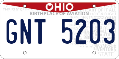 OH license plate GNT5203