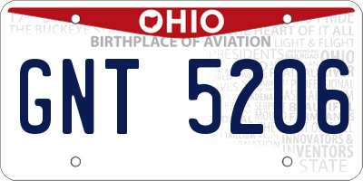OH license plate GNT5206