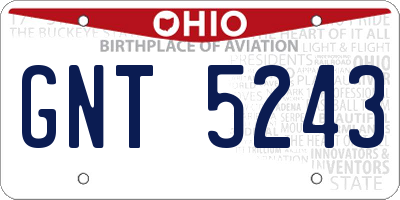 OH license plate GNT5243