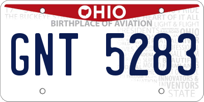 OH license plate GNT5283