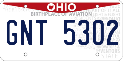 OH license plate GNT5302