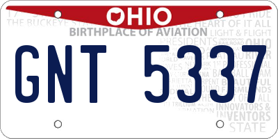 OH license plate GNT5337