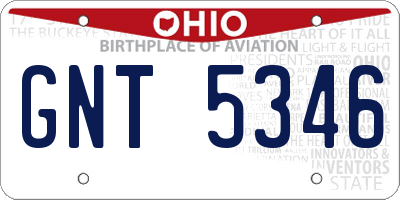 OH license plate GNT5346