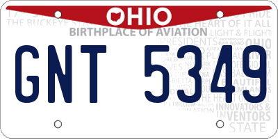 OH license plate GNT5349
