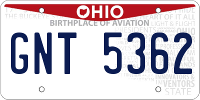 OH license plate GNT5362