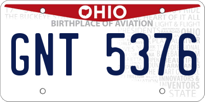 OH license plate GNT5376