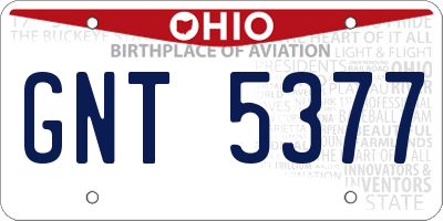 OH license plate GNT5377