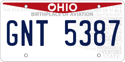 OH license plate GNT5387