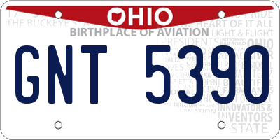 OH license plate GNT5390