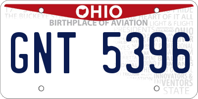 OH license plate GNT5396