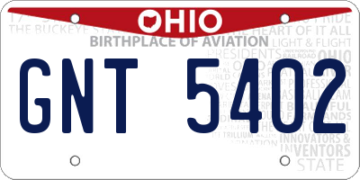 OH license plate GNT5402