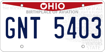 OH license plate GNT5403