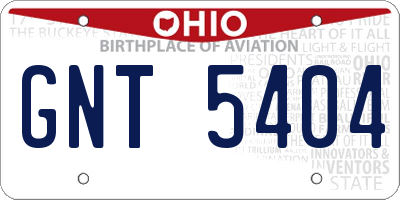 OH license plate GNT5404
