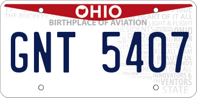 OH license plate GNT5407